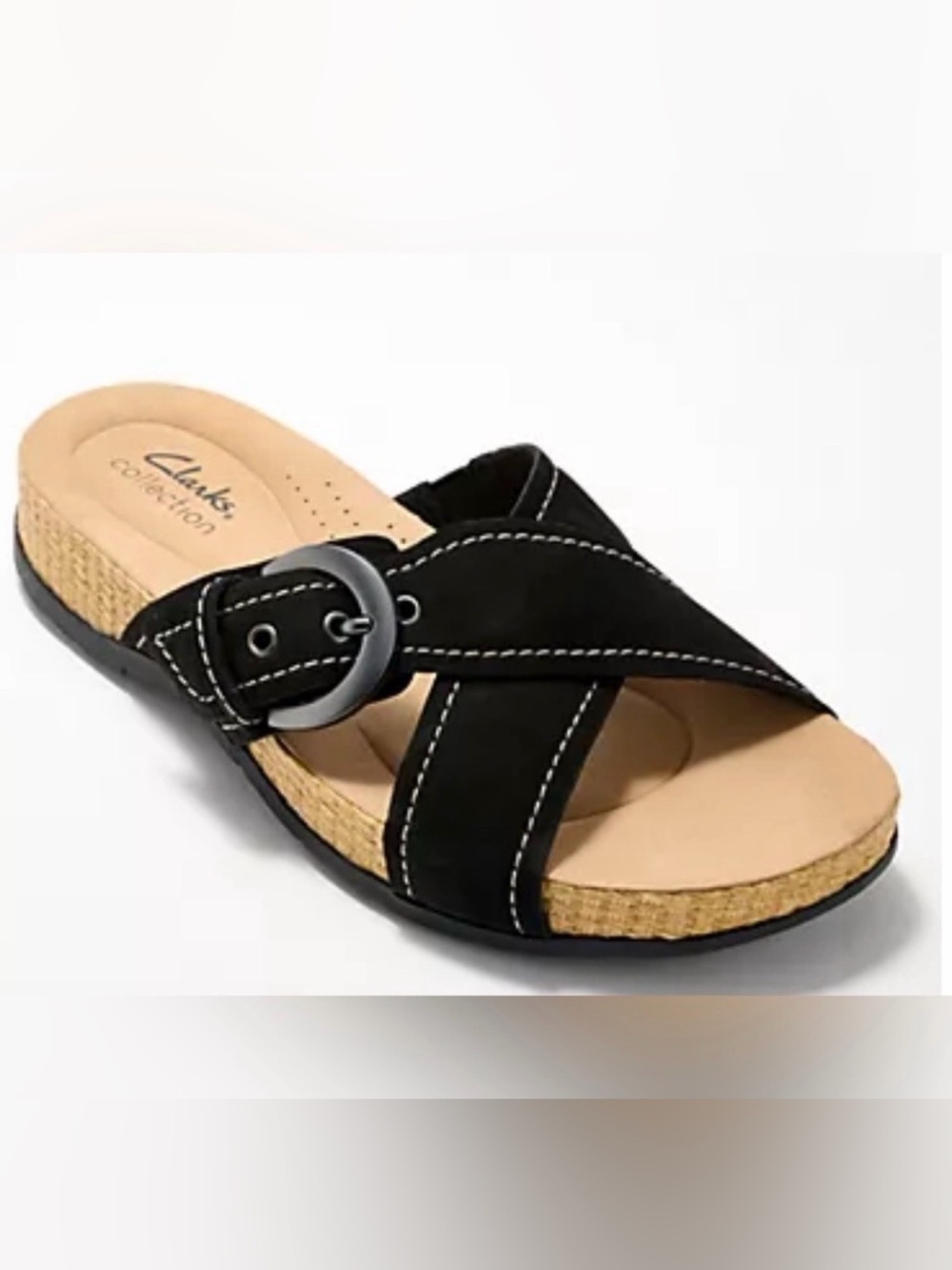 NWOT Clarks Collection Leather Slide Sandals- Reileigh May Color Black SZ 9 1/2